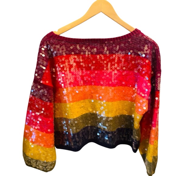 Farm Rio NWT Rainbow Stripe Sequin Sweater - Picture 6 of 11